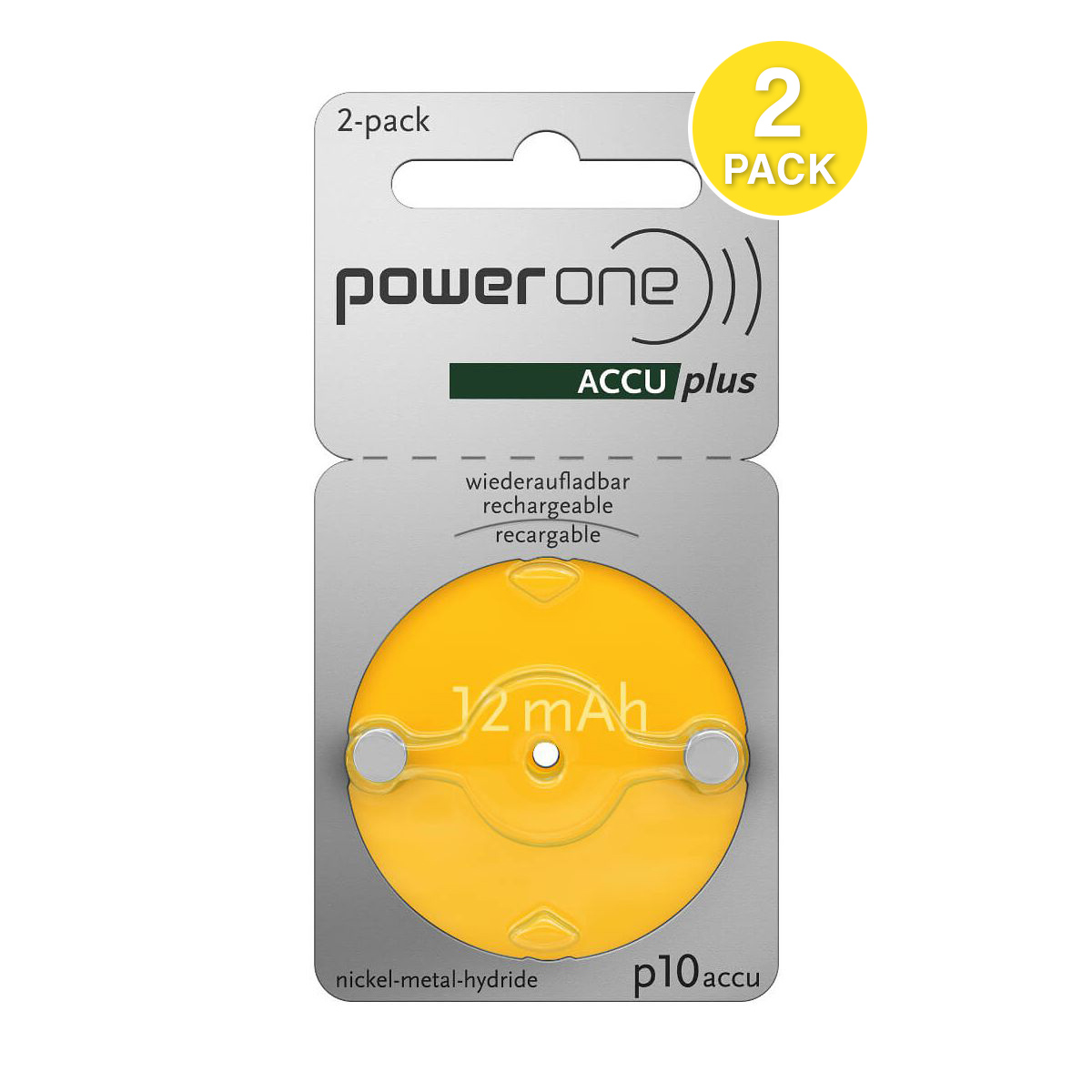 Perforeren Alstublieft troon PowerOne Accu plus NiMH Rechargeable Hearing Aid Battery P10, 2 batteries